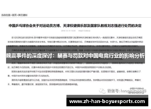 魏震事件的深度探讨：禁赛与罚款对中国电竞行业的影响分析